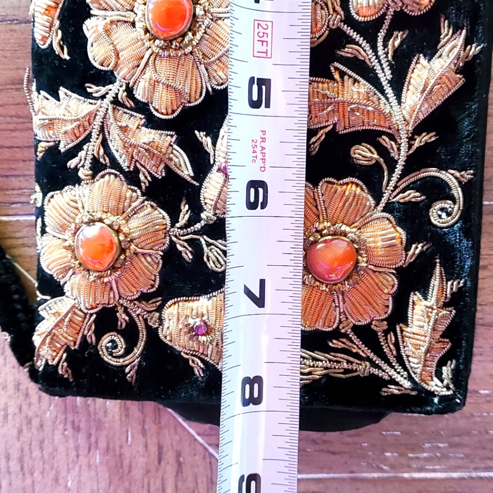 Vintage India Black Velvet Gold Embroidered Natural Gemstone Jeweled Evening Bag - Picture 11 of 17